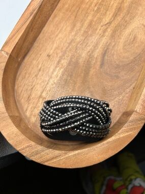 Black Braided Crystal Wrap Bracelet